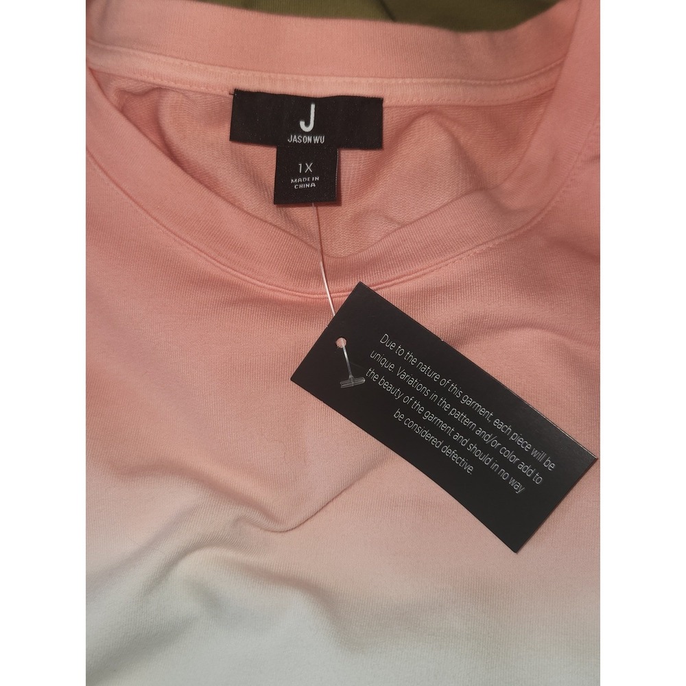 Jason Wu Womens Ombre Dip Dye Sweatshirt Peach White Olive Green 1X NEW - Picture 5 of 8